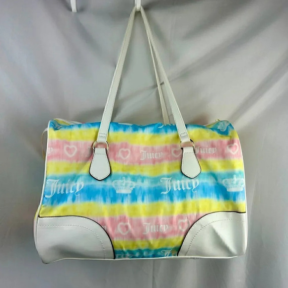 Juicy Couture Weekender Duffle Bag Crossbody Tie Dye Stripe Pink Blue Yellow - Picture 4 of 14